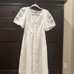 White Button-Down Dress with Lace Sleeves
